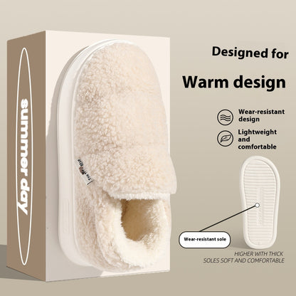 Cotton Slippers Women's Winter Indoor Home Warm Non-slip Windproof Thick Bottom Plush