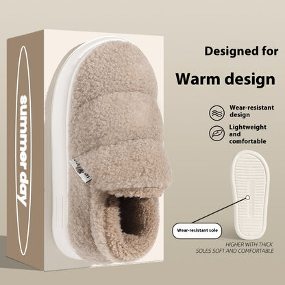Cotton Slippers Women's Winter Indoor Home Warm Non-slip Windproof Thick Bottom Plush